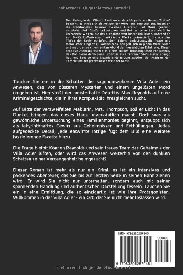 Buchcover – Detective Max Reynolds & Das dunkle Vermächtnis der Villa Adler (Back)